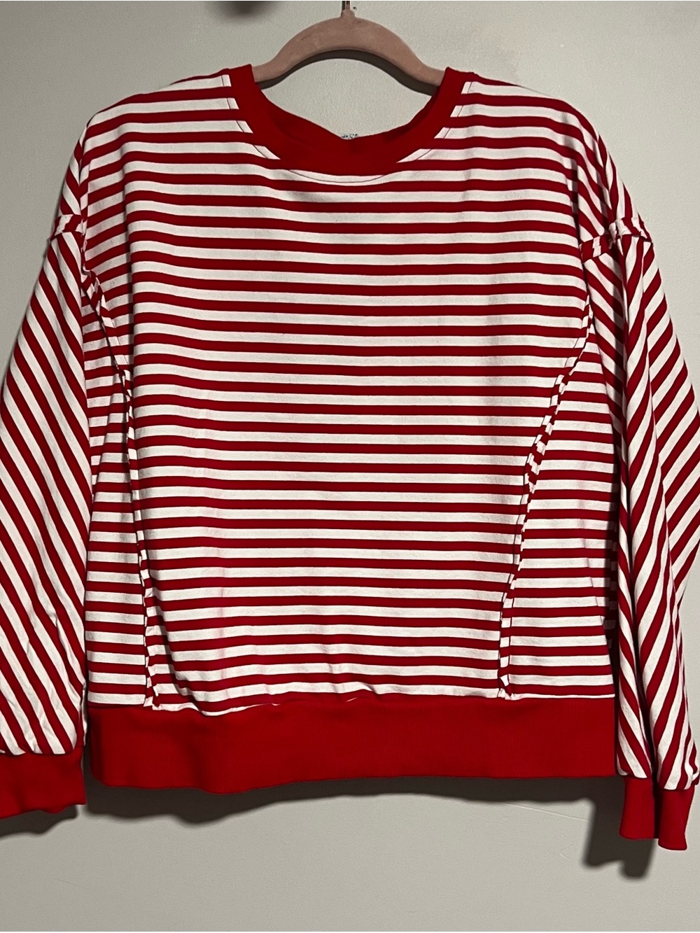 Red and White Striped Women’s Sweater - Classic Crewneck